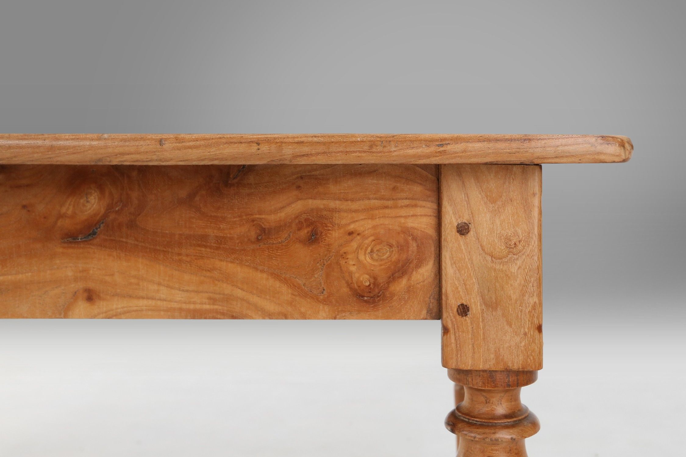 Wabi sabi style French dinner table in elm wood with drawer, ca. 1850thumbnail